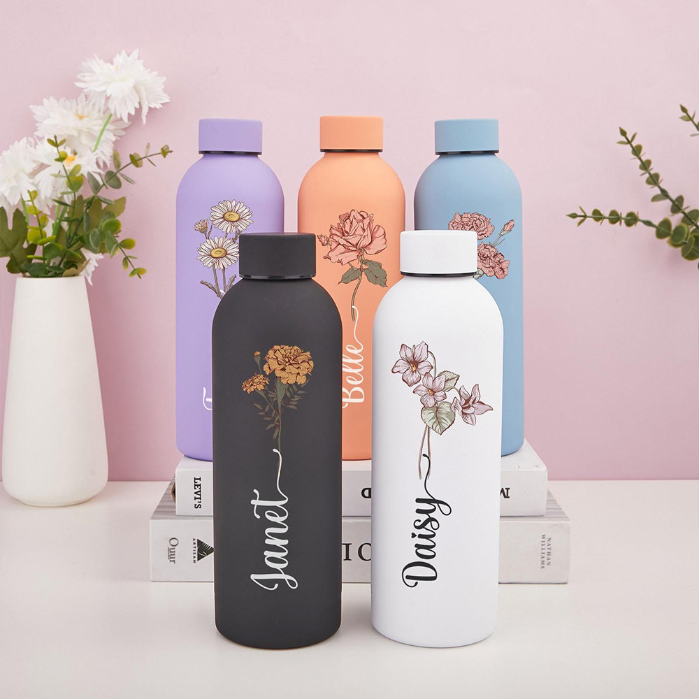 Outdoor Camping Items - Customized Floral Water Bottle, Portable Outdoor